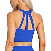XUNYU Longline Sports Bra for Women Open Back Workout Tops Padded Yoga Tank Wide Strap Halter Crop Top Build in Bra Gym