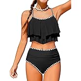 Boiltcat Girls Swimsuit Bikini Set 2 Piece Bathing Suit Tiered Ruffled Contrast Trim Adjustable Straps Girls Swimwear 9-16Y