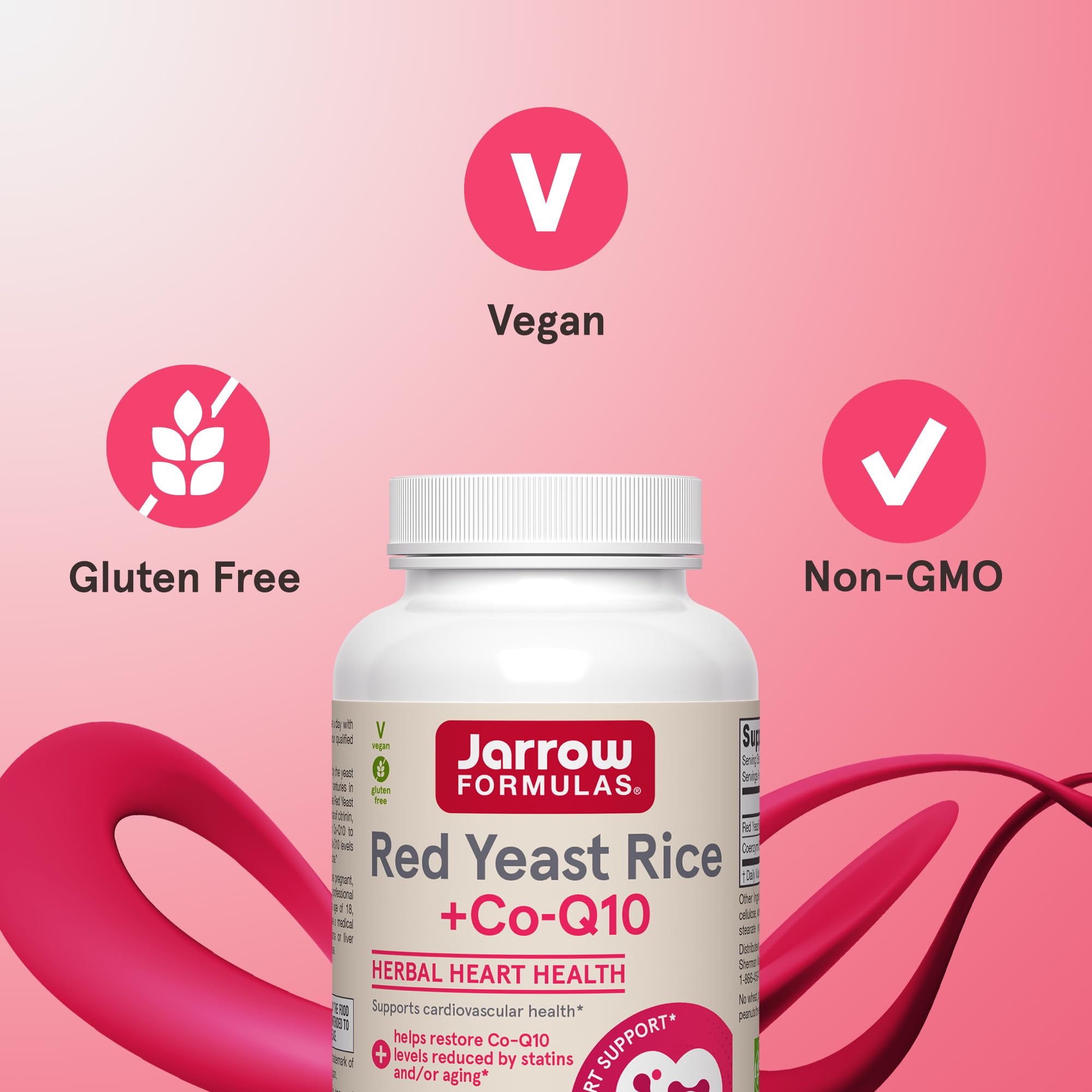 Jarrow Formulas Red Yeast Rice 1200 mg & Co-Q10 100 mg Per Serving - 120 Veggie Caps - 60 Servings - Herbal Heart Health Dietary Supplement - Supports Cardiovascular & Heart Health - Vegan