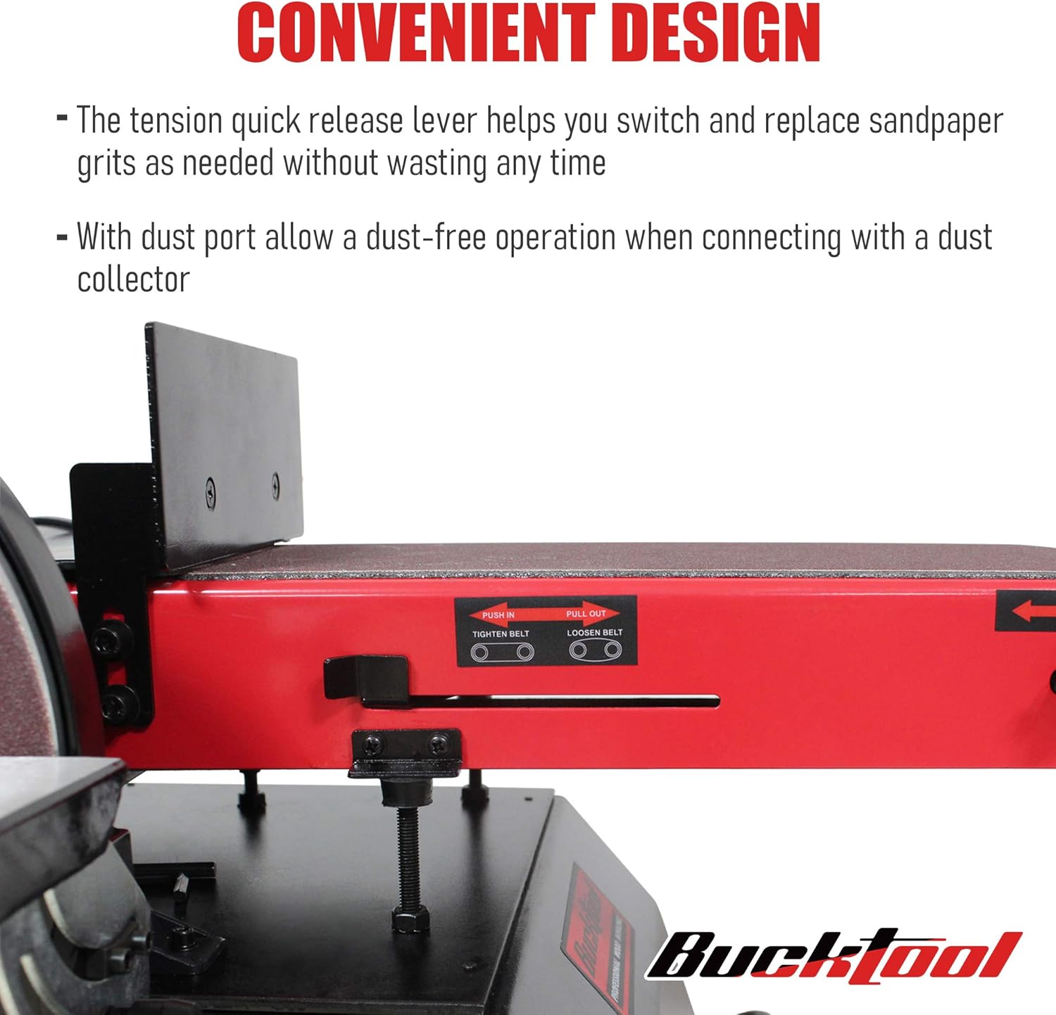 BUCKTOOL Powerful Bench Belt Sander for Wood Working 6 in. x 48 in. Belt and 10 in. Disc Sander with 1.5 HP Motor and Movable Stand, BD61000 - - 