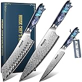Huusk Japanese Knife Set 3 PCS - Stainless Chef Knife Set with Sheath & Ergonomic Resin Handle, Hand Sharpened Full Tang Professional Kitchen Knives for All Purpose, Christmas Gifts for Men Women