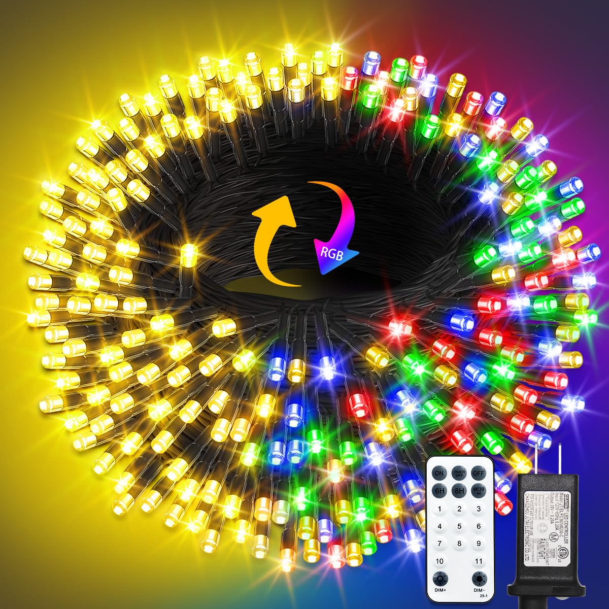 Photo 1 of 300 LED Color Changing Christmas String Lights, 100FT Warm White Multicolor Outdoor Fairy Lights with Remote, Timer, Memory, 8 Modes, Waterproof Christmas Tree Lights for Bedroom Classroom Patio Party