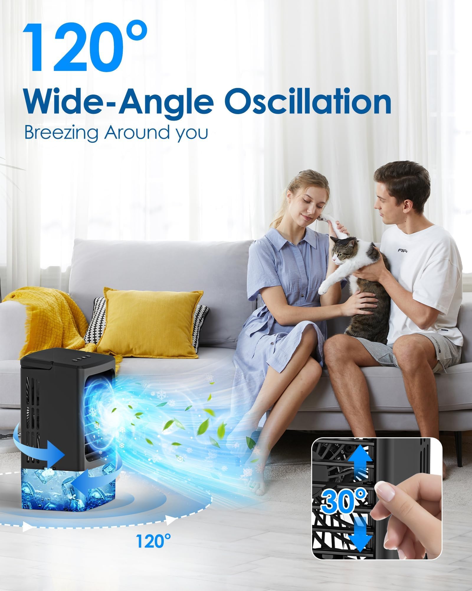 Mini Air Conditioner,Portable Air Conditioners,Evaporative Air Cooler Humidifier, 3 Speed Quiet Personal Cooling Fan, 7-Color LED Night Light, 4/8H Timer for Bedroom, Office, Camping, Car (White)
