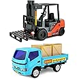 Big Daddy Trucks Combo: Friction-Powered Forklift & Pickup Truck with Extendable Loader and Cargo Boxes