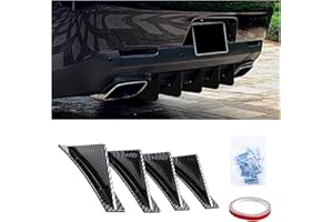 Augeny 4PCS Car Rear Lower Bumper Wing Lip Diffuser, Anti-Crash Curved Shape Auto Shark Fin Spoiler Protector with Screws, Universal Rear Bumper Lip Diffuser Kit for Car SUV (Curved/Carbon Fiber)