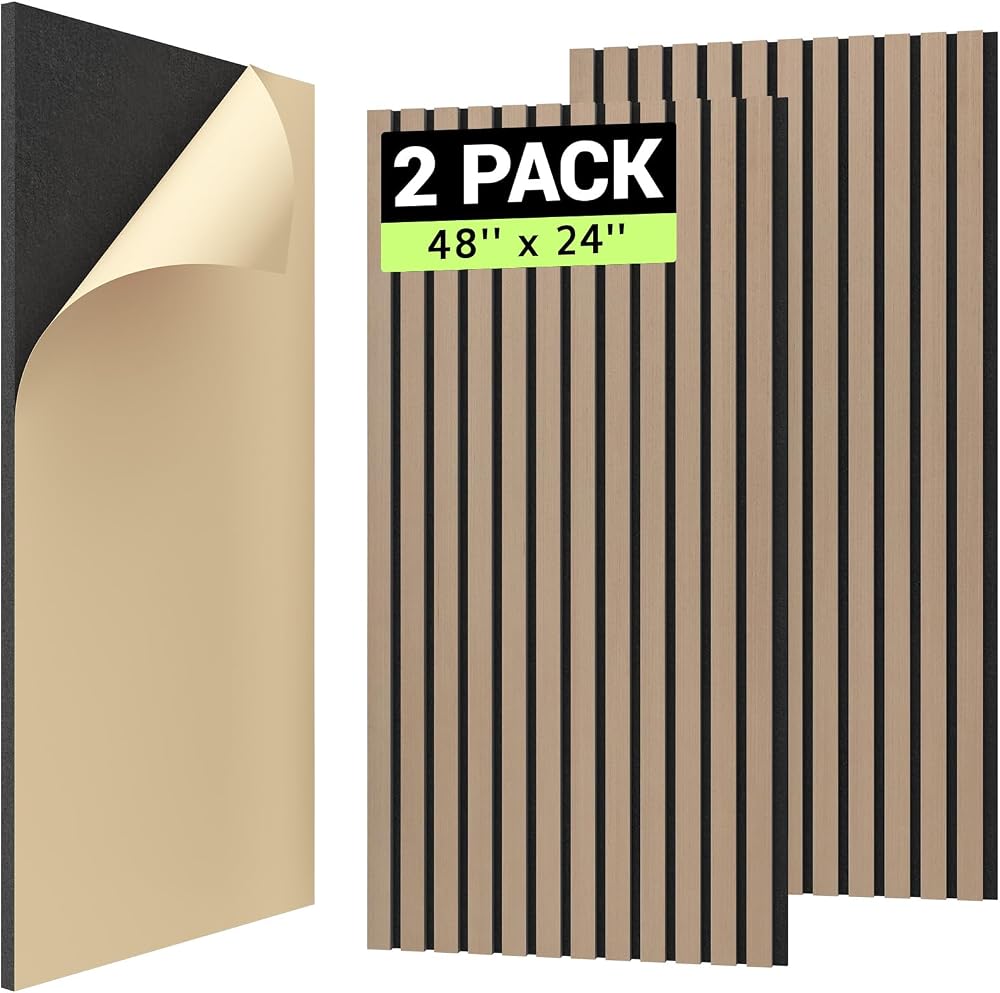 TONOR Wood Slat Panels 2 pcs 48 x 24 x 0.83 in Acoustic Wall Panels Dark Walnut