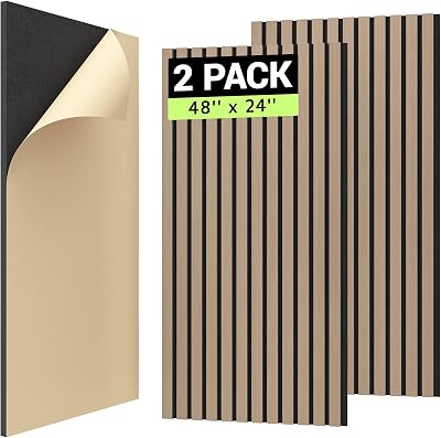 TONOR Wood Slat Panels 2 pcs 48 x 24 x 0.83 in Acoustic Wall Panels Dark Walnut