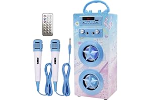 IndeCool Kids Bluetooth Karaoke Machine with 2 Microphones, Rechargeable Remote Control Wireless Karaoke Speaker Portable Karaoke Machine Music MP3 Player for Kids Adult Party Gift (Blue)