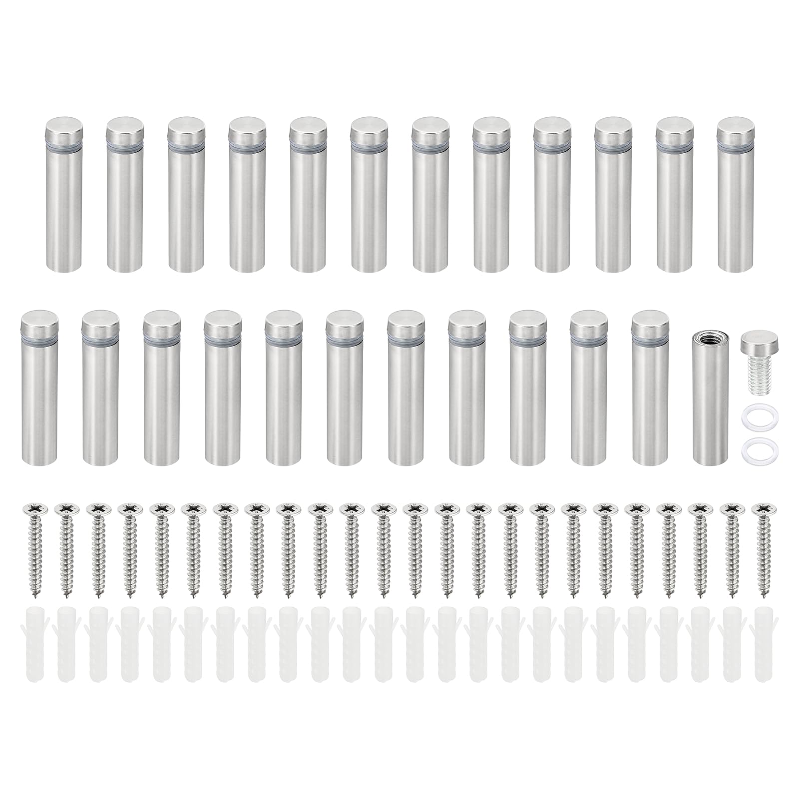 PATIKIL 1/2 x 2 inch Sign Standoff Screws, 24 Set Stainless Steel Wall Standoff Mounting Hardware Advertising Glass Nail for Hanging Acrylic Picture Frame Acrylic Panel, Silver