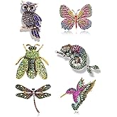 6 Pcs Women Brooches Bulk Set Rhinestone Colorful Animal Pin Crystal Vintage With Butterfly Owl Hummingbird Chameleon Dragonfly Brooch Pin Animal Shape Brooch Pins For Women Girls