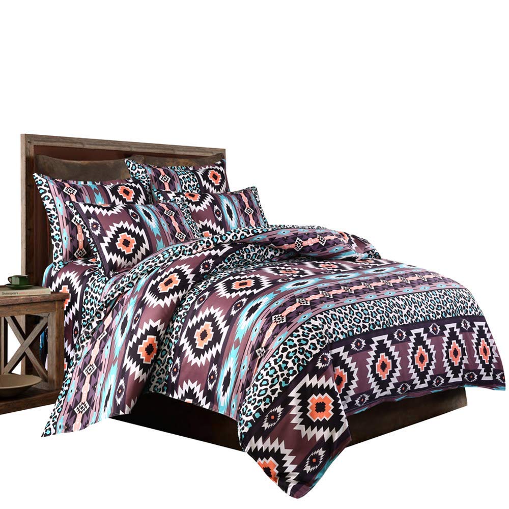 Loussiesd Boho Duvet Cover Set Double Exotic Bohemian Bedding Set Southwest Style Aztec Reversible Bedspread Microfiber Bedding Cover Soft Luxury Comforter Cover with 2 Pillow Shams Zipper 3 Pieces — image 1