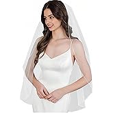 IsletRura Bridal Veil Pearl Beaded Edge Fingertip Length Wedding Veil for Women