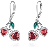 POPLYKE Strawberry/Cherry Earrings for Women Sterling Silver Fruit Earrings Dangle Drop Earrings Fruit Jewelry for Women