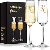 FrutPunch Champagne Glasses, Mr and Mrs Champagne Flutes Set of 2, 8.5OZ Elegant High-Foot Champagne Glasses with Prints, Wedding Champagne Flutes, Perfect for Family Gatherings, Birthdays, Weddings