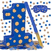Cookie 1st Birthday Decorations, 15.7'' Cookie Number 1 Pi&ntilde;ata with Blindfold Stick and Confetti for Cookie Birthday Party Supplies (1st)