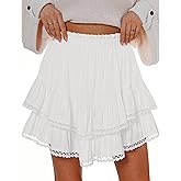 Flowy Shorts for Women Summer Casual Lace Skorts Boho High Waist Tiered Ruffle Mini Skirts