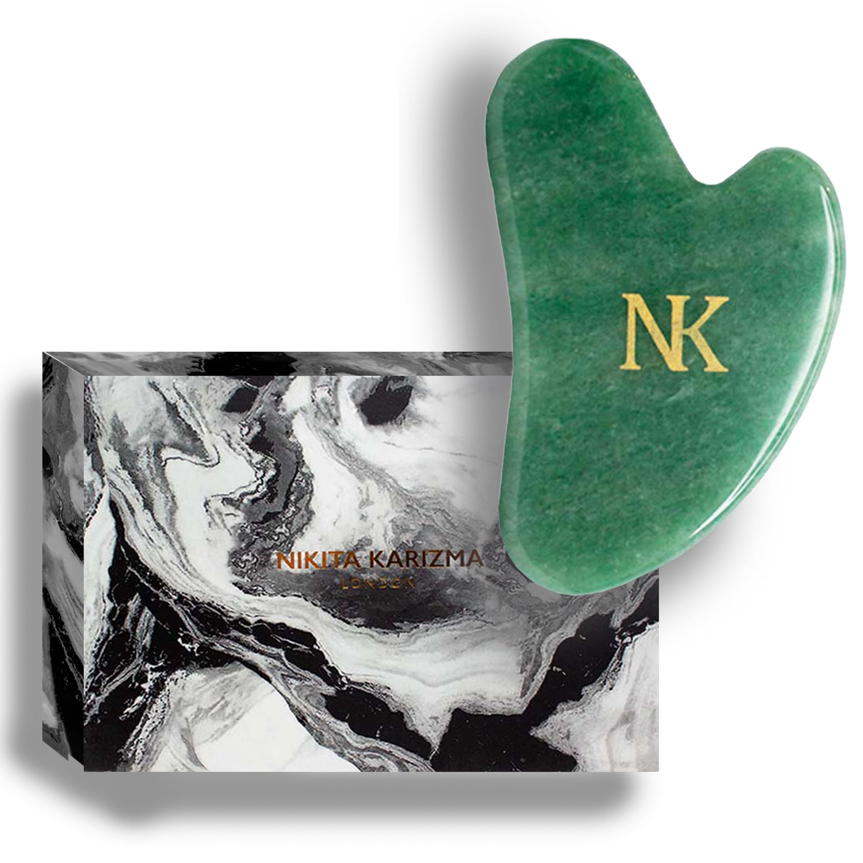 KARIZMA Green Jade Gua Sha Massage Tool. Jade Stone Guasha Tool For Face. Gift Boxed Set Skin Scraper Facial Guasha.