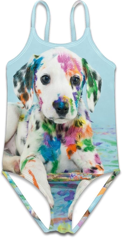 JERECY Colorful Painting Puggy Dog OnePiece Swimsuits for