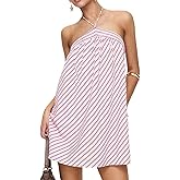 Umhje Women's Striped Halter Mini Dress for Summer Sexy Backless Sleeveless Dresses Cute Beach Vacation Outfits