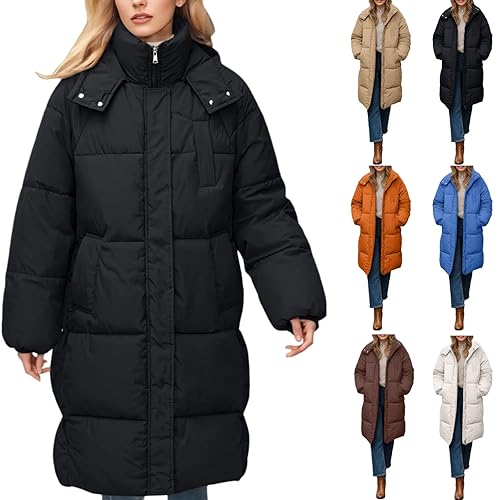 BAUENIEROY women jacket winter winter coats for women uk,puffer coat, Winter Jackets For Women UK Mid-lenght Puffer Coats Ladies Lightweight Waterproof with Hood Long Sleeve Hiking Coat,Black,3XL