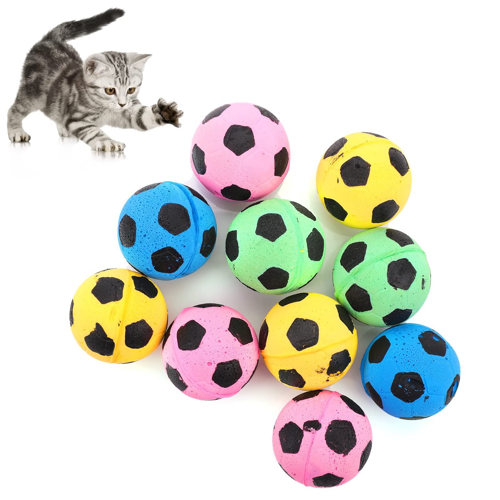 TIESOME Soccer Cat Toy - 10 Pcs Sponge Balls, Large, Colorful, Interactive, Noise-Free, Indoor/Outdoor