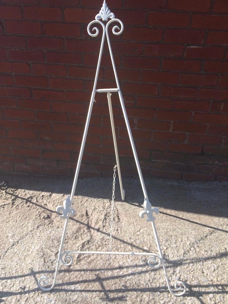 Large White Fleur De Lys Iron Easel 36 inch / 3 Foot Holder Wedding