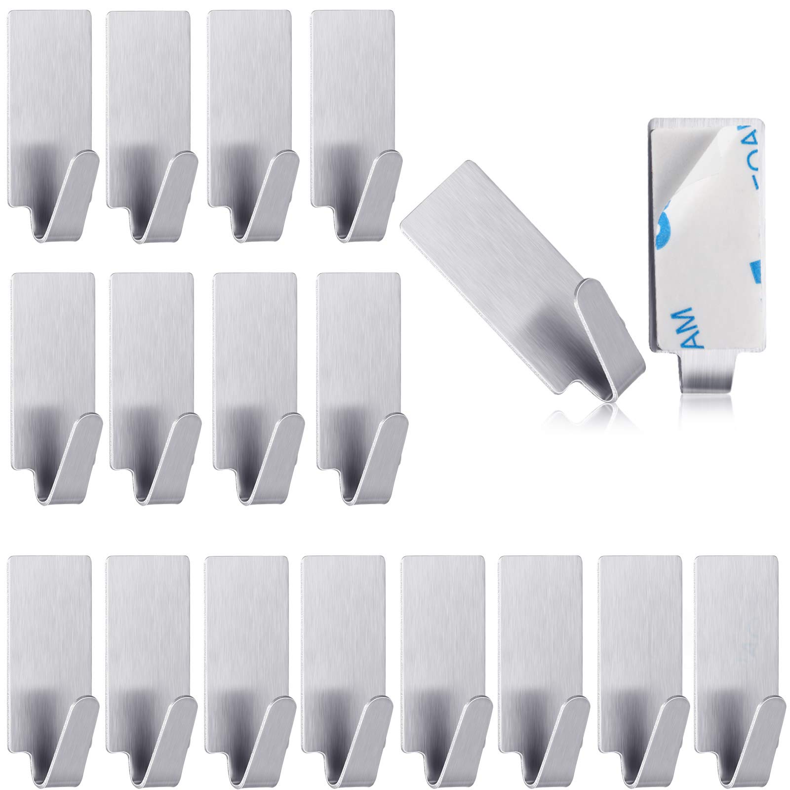 Self Adhesive Hook 1.4 x 0.6 Inches Small Stainless Steel Hook No Drill Glue Needed for Kitchen, Closets, Living Room (20)
