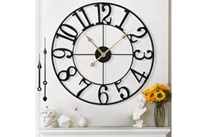 Mee 2ou Large Wall Clock for Living Room Decor - 60CM Silent Non-Ticking Metal Wall Clocks Battery Operated, Vintage Decorati