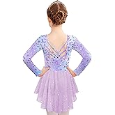 Zaclotre Girls Ballet Leotards with Shinny Skirts Long Sleeve Crisscross Back Dance Dress Outfits