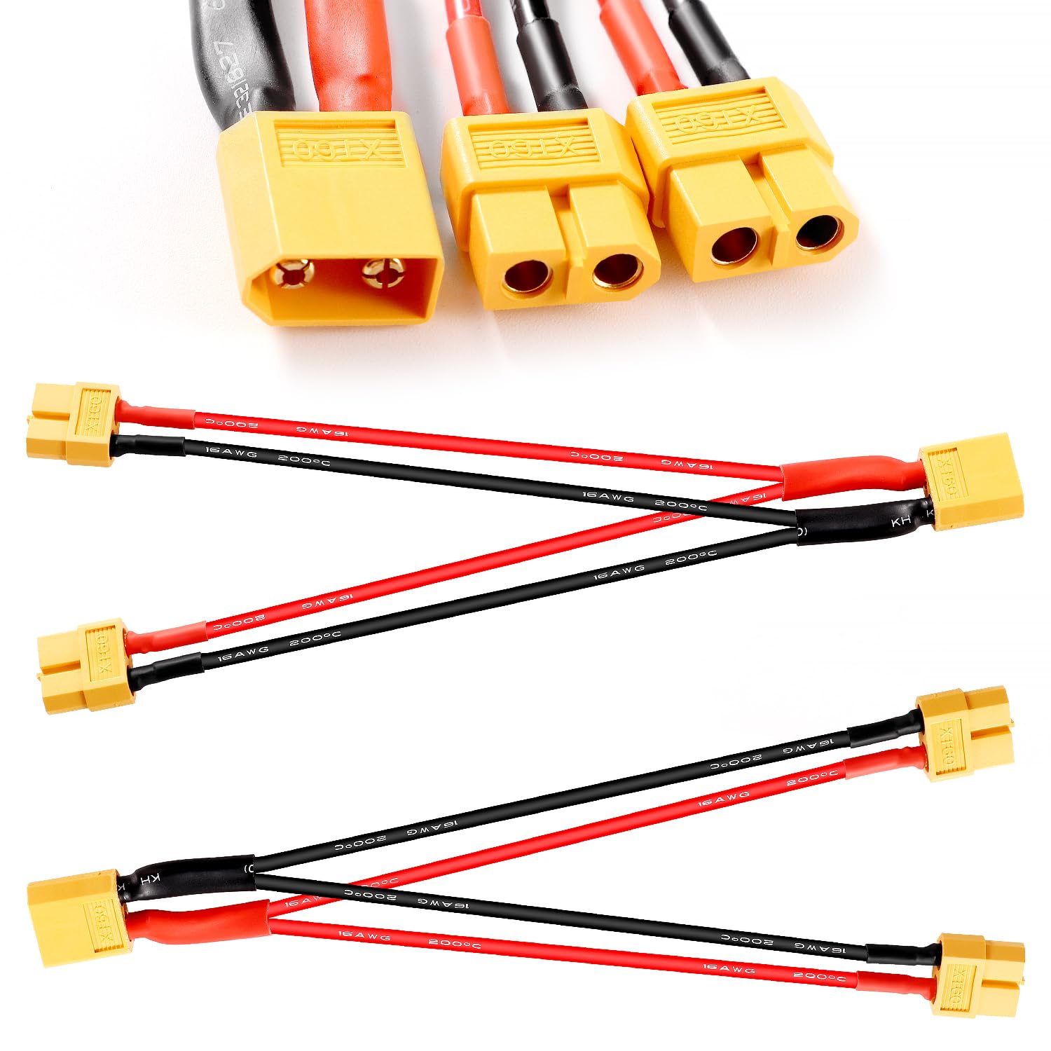 YIXISI 2 PCS XT60 Parallel Battery Connector Cable, XT60 Y Splitter 1-Male to 2-Female 16AWG Cable, XT60 Cable Dual Extension Y Splitter Harness Adapter, for RC LiPO Battery