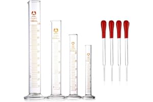Rngeo Glass Graduated Cylinders, Pack of 8 Cylindrical Measuring & Droppers Set, 4 Cylinders in 4 Sizes with Scales, 100ml, 5