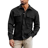 Eisctnd Men's Fleece Button Down Shirts Long Sleeve Warm Shirt Jacket Lightweight Casual Shacket with Pockets