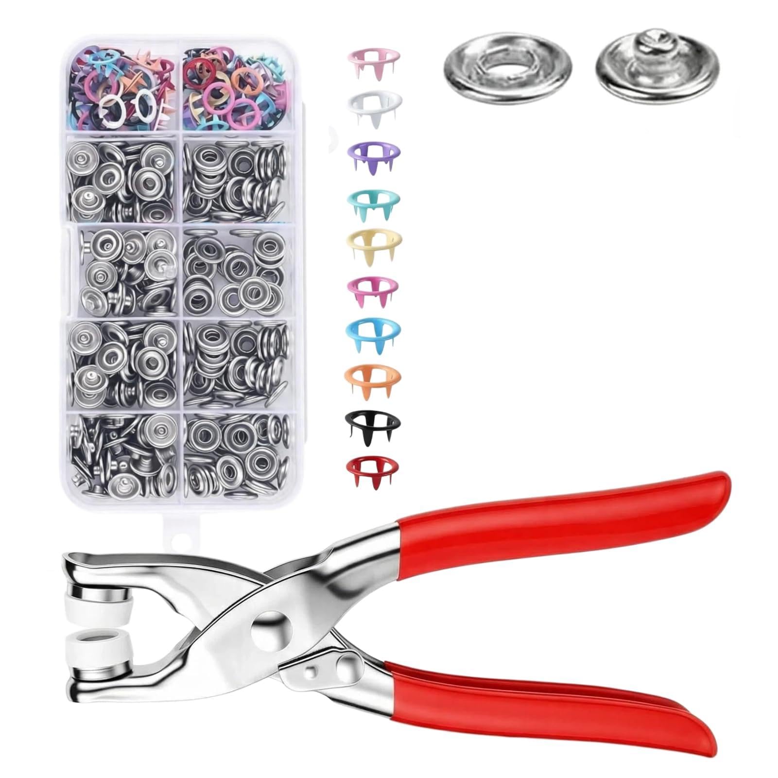 Photo 1 of 100 Sets Metal Snap Buttons with Fastener Pliers Kit,Snap Button Kit,with Fastener Pliers Press Tool,9.5mm Snap Fasteners,Forhats,DIY Crafts,Clothing,Sewing, and Fabric Projects