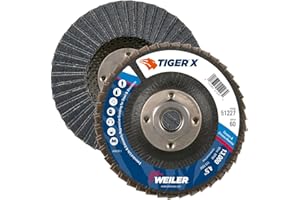 Weiler 51227 Tiger X Flap Disc, Ceramic and Zirconia Alumina, Flat, Phenolic Backing, 60 Grit, 4-1/2", 5/8-11" Arbor Hole (Pack of 10)