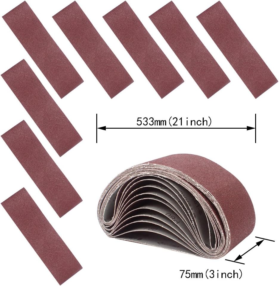Coceca Sanding Belts 3x21 Inches (75x533mm) Aluminum Oxide Sanding Belt, 80 Grits 12pcs for Belt sander - - 