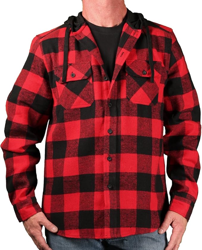 Burnside Men's Hooded Buffalo Plaid Flannel, Red, Size XX
