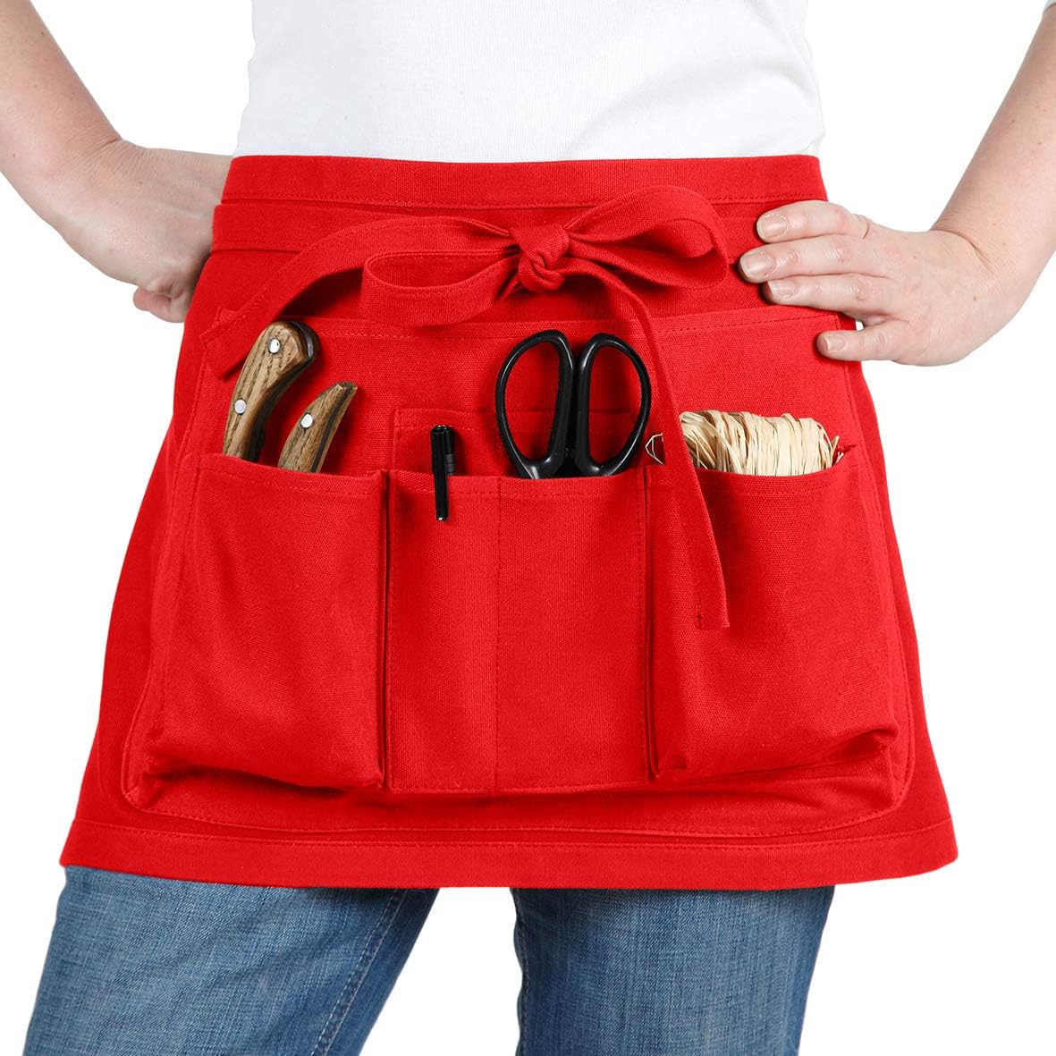 La Cordeline CJN45ROC Poppy Red Cotton Garden Apron with Pockets H23 x L46 cm