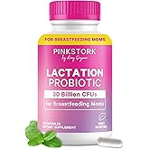 Pink Stork Lactation Probiotic - 30 Billion CFUs Multi Strain Postnatal Probiotics for Breastfeeding Women - Support Breast Milk & Gut Health, Postpartum Essentials, Mint Essence, 30 Capsules
