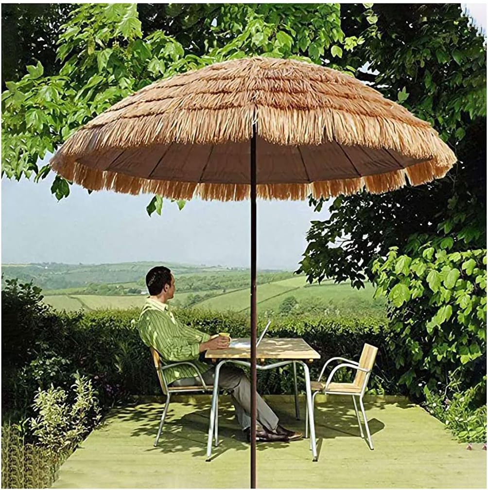 6.5ft Thatch Patio Tiki Straw Parasol, Tiltable 45° UPF50+ Natural
