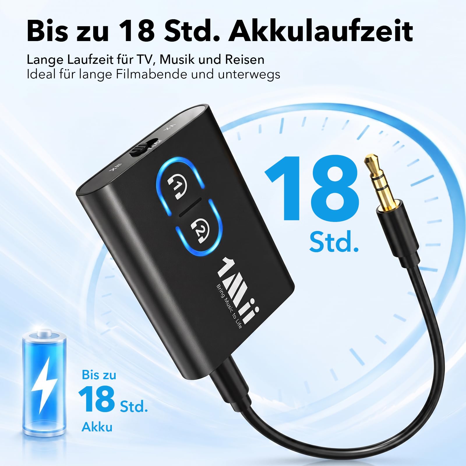 1Mii ML300 Bluetooth 5.3 Adapter für TV und Kopfhörer, 2-in-1 Sender Empfänger, Bluetooth Transmitter mit Dual Link, aptX Adaptive/HD Low Latency, 3,5mm Klinke AUX für Stereoanlage 7