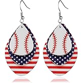 Fusamk Punk Rock 2PCS Alloy Hook Earrings Drop Dangle Baseball Pattern Multi-layer Leather Earrings