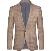 Cloudstyle Mens Plaid Suit Blazer Slim 1 Button Wedding Sport Coat Jacket | Matched seams lining and structured fabric suppor business and evening events pair with shirt jeans for smart-casual look