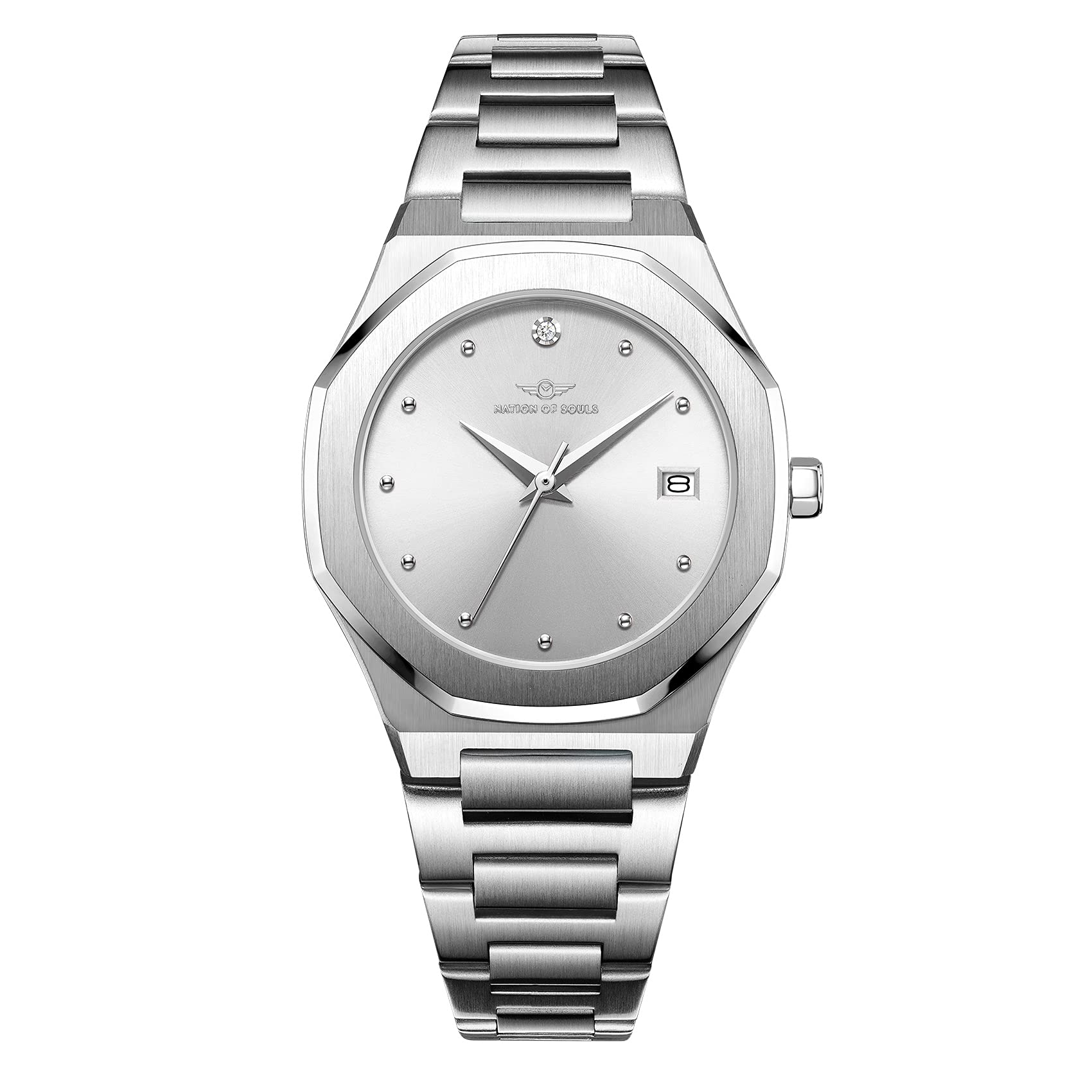 Nation of Souls Stellar Collection Womens Silver 34mm Stainless Steel Case and Link Bracelet British Designed Ladies Watches