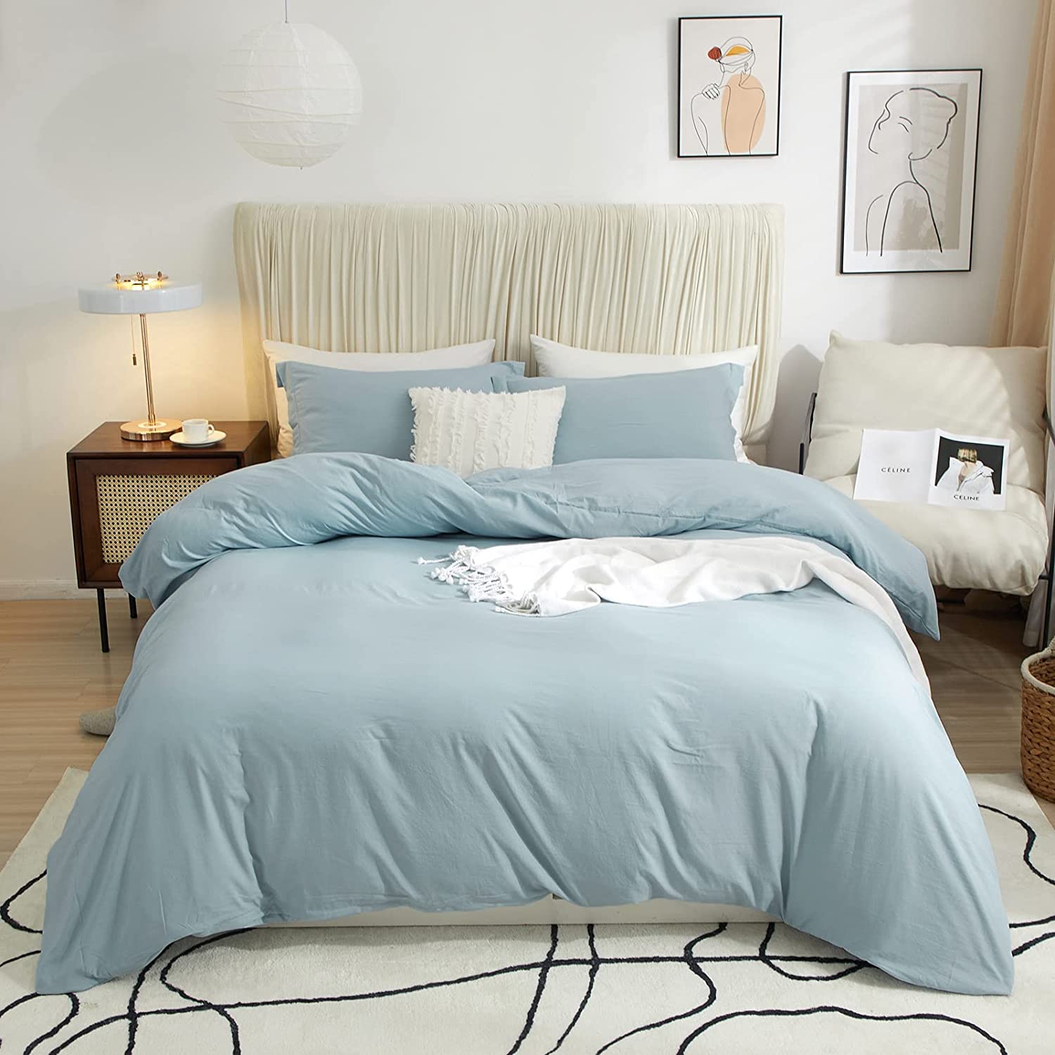 Ropa De Cama 1000 Thread Count Cotton Hotel Quality 3 PC Duvet Cover Set 100% Long Staple Egyptian Cotton In UK King Light Blue Color