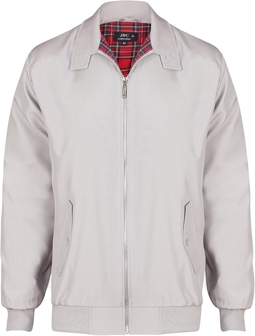 Mens Harrington Jacket Sizes S 5XL Full Zip Coat with Tartan Lining