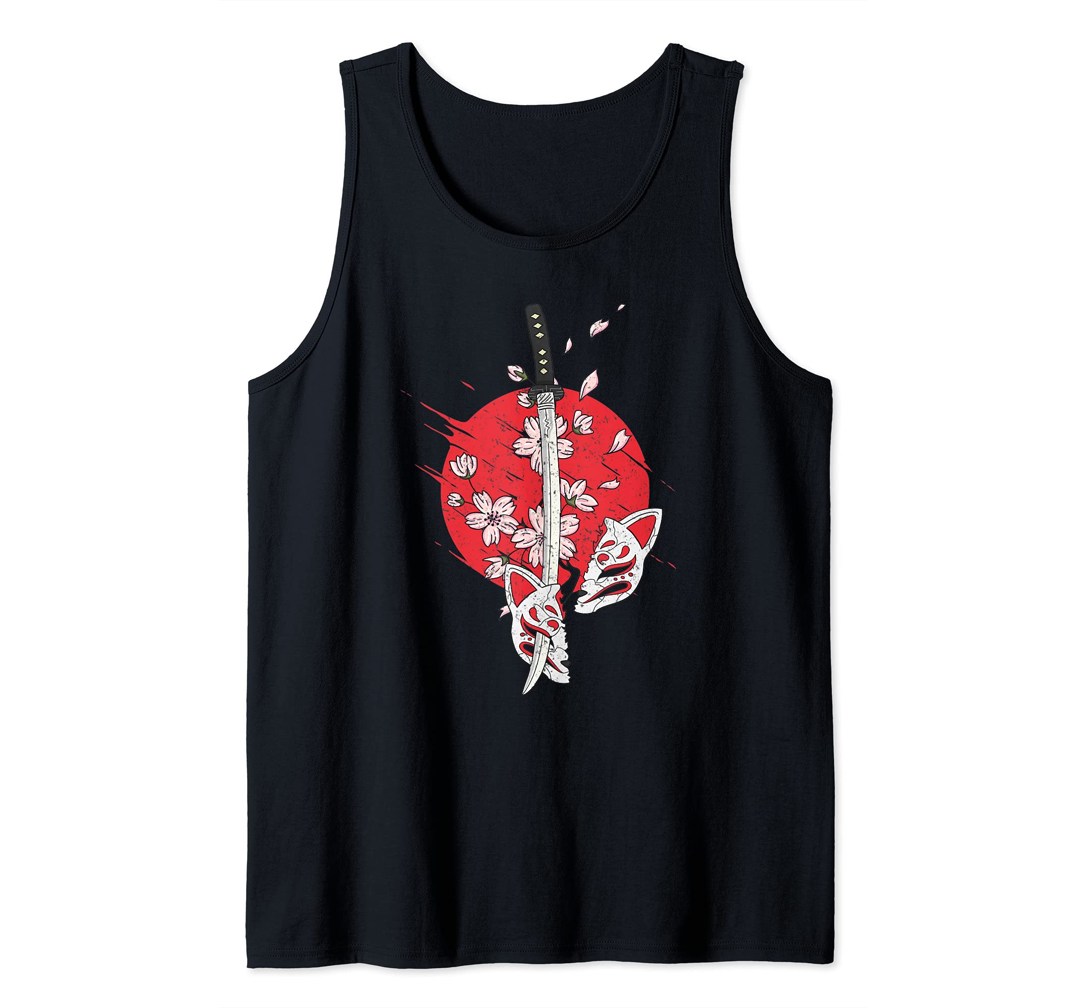 Japanese Cherry Blossom Samurai Sword Anime Sakura Flowers Tank Top