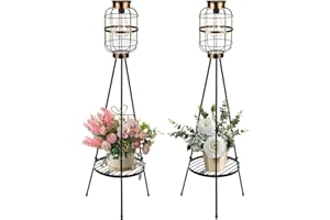 mopha 2 Pack Outdoor Floor Lamps Solar Powered Lantern with Plants Stand,36" Waterproof Solar Lights Flower Shelf for Patio Porch Deck Yard Garden Decor