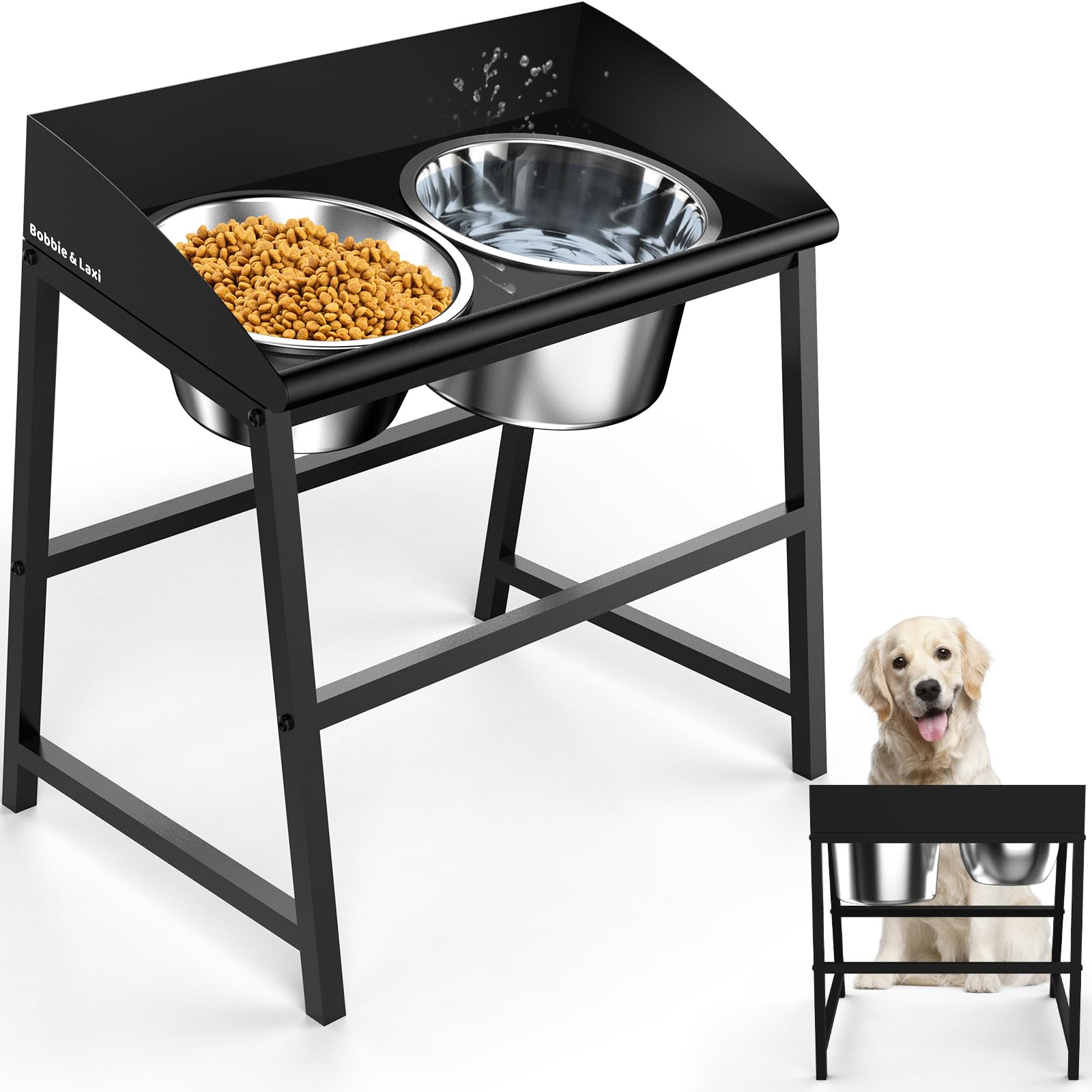 Photo 1 of Elevated Dog Bowls Large Breed, 15" Tall No Spill Water Bowl for Dogs with Stand, Full Metal & Stainless Steel Raised Dog Bowl Design for Indoor and Outdoor Use