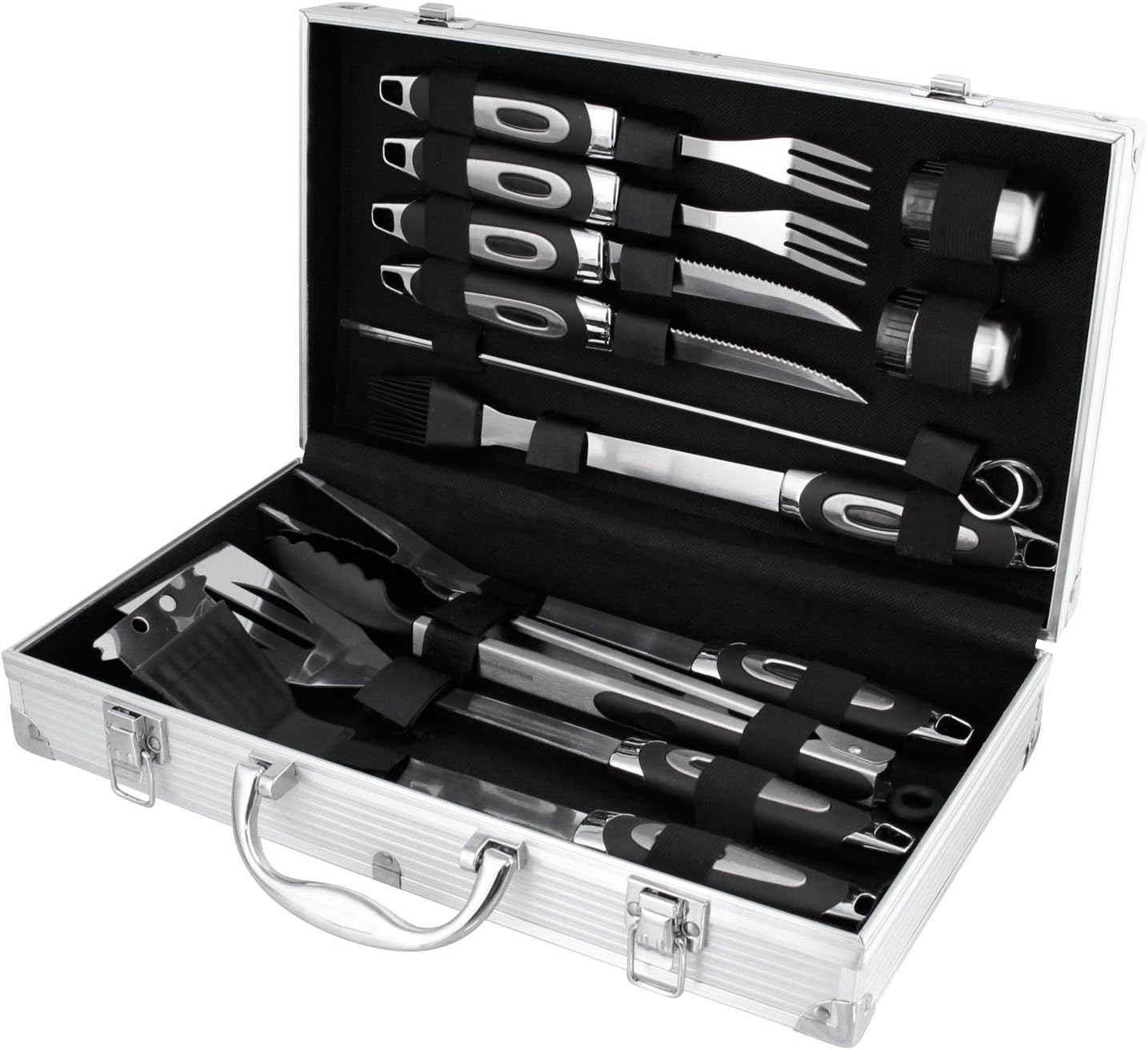 BBQ Masters 16 Piece Professional BBQ Grill Tool Set with Storage Case, Heavy Duty Stainless Steel
