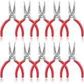 10 Pcs Mini Needle Nose Pliers, 4.7" Spring Loaded Thin Needle Nose Plier Small Plier with Wire Cutters for DIY Crafts Jewelry Making Tiny Project (Red)